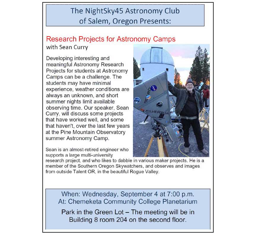 Night Sky 45 Astronomy Club September meeting poster